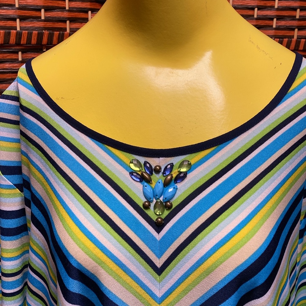 Ruby Rd. Blue and Green Striped Tunic - Picture 2 of 6